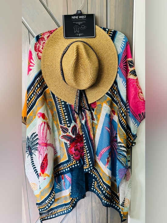 Nine West Tops - NWT Nine West Multicolor Printed Open-Front Matching Ruana and Panama Hat